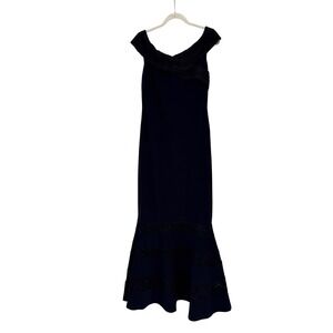Lauren Ralph Lauren Navy Off Shoulder Lace Mermaid Dress Gown Size 8 Formal Maxi